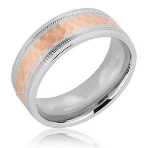 Mens Lashbrook Rose Gold & Cobalt Hammer Finish Ring - Size 9